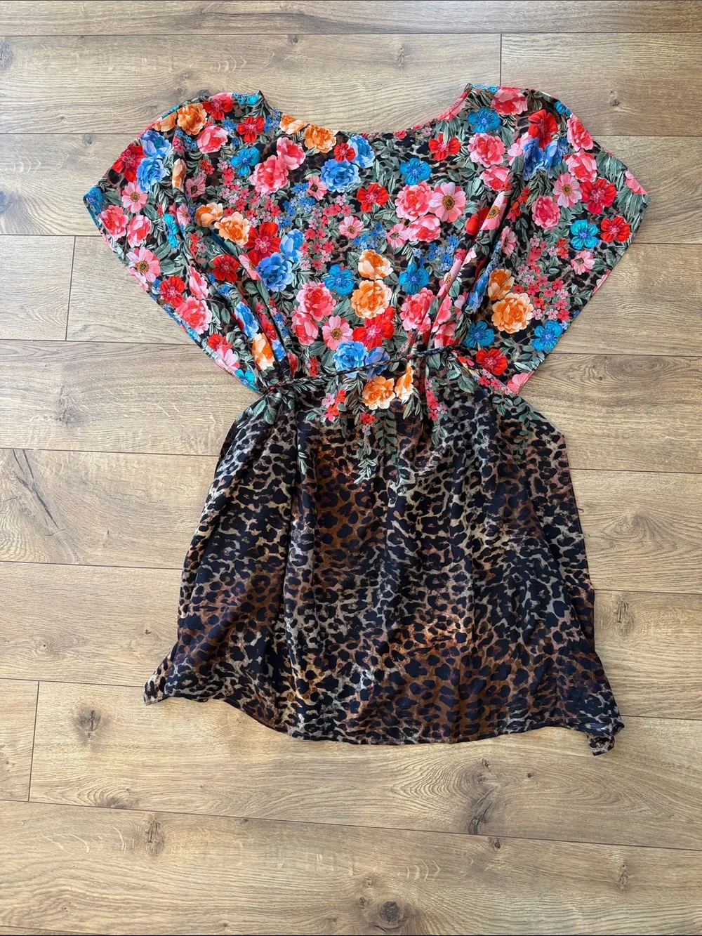 Johnny Was Belted Floral & Cheetah-Print Coverup